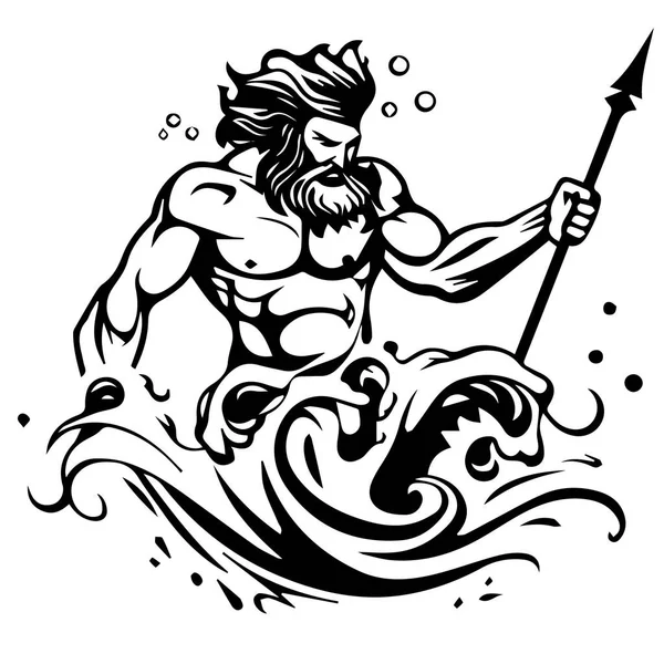 Deus Grego Poseidon Silhueta Vetorial Ilustração Macho Aciente —  Vetores de Stock