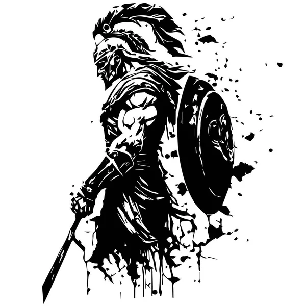 Αρχαία Ελληνική Spartan Πολεμιστής Άνθρωπος Διάνυσμα Εικόνα Σιλουέτα — Διανυσματικό Αρχείο