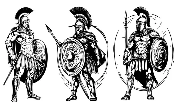 Starożytna Grecka Spartan Wojownik Człowiek Wektor Ilustracja Sylwetka — Wektor stockowy