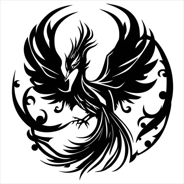 Silhouette Vectorielle Phoenix Illustration Noir Blanc Découpe Laser — Image vectorielle