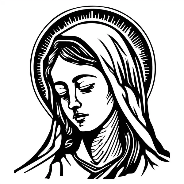 Дева Мария Векторная Иллюстрация Мадонна Божья Силуэт Лазерной Резки — стоковый вектор