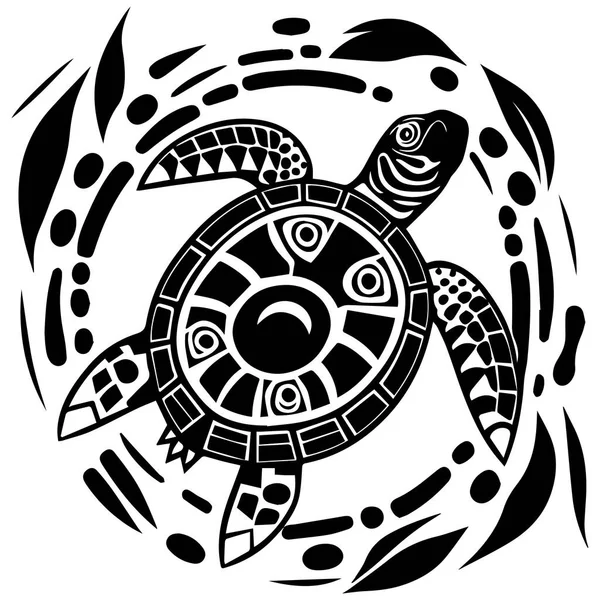 Maya Kaplumbağa Vektör Çizimi Silüeti Lazer Siyah Beyaz Kesiyor — Stok Vektör