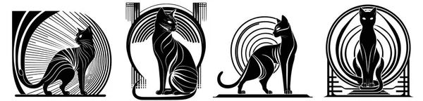 猫矢量图像轮廓激光切割黑白相间的形状 — 图库矢量图片