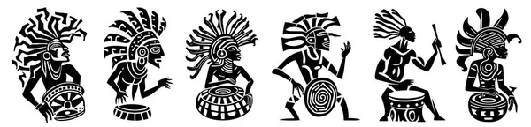 African Aztec Dancer Musician Vector Decoration Illustration Silhouette Laser Cutting — Stock Vector