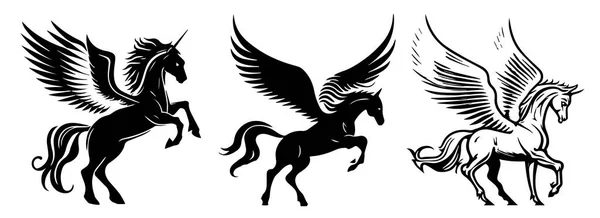 Koń Pegaz Sylwetka Wektora Jednorożca Ilustracja Logo — Wektor stockowy