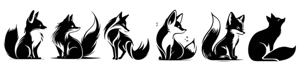 Fox Preto Branco Vetor Silhueta Ilustração —  Vetores de Stock