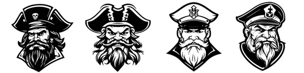 Têtes Pirate Capitaine Navire Illustration Vectorielle Silhouette Découpe Laser Noir — Image vectorielle