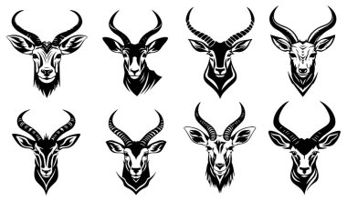 Afrika antilop başı, siyah-beyaz vektör, siluet şekilleri illüstrasyon