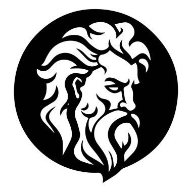 Yunan Zeus baş logosu, siyah-beyaz vektör, siluet resimleme şekilleri