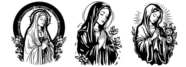 Nossa Senhora Virgem Maria Ilustração Vetorial Madonna Mãe Deus Silhueta Gráficos Vetores