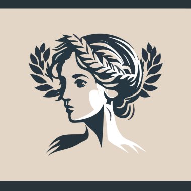 Antik Yunan kadını vektör illüstrasyon silueti logosunun başında
