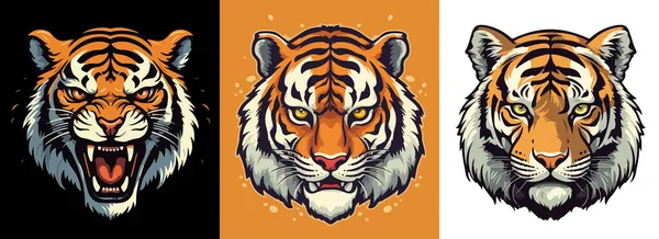 在橙色 白色和黑色背景上的危险的老虎的头 免版税图库插图