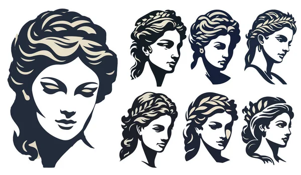 stock vector A woman's head in the style of ancient Greece and Rome, the black and white logo shows a head sculpture