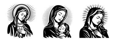 Our Lady Virgin Mary, vector silhouette cutting cnc svg, engraving, decorative religious icon, clipart black shape clipart