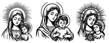 Our Lady Virgin Mary, vector silhouette cutting cnc svg, engraving, decorative religious icon, clipart black shape clipart