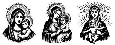 Our Lady Virgin Mary, vector silhouette cutting cnc svg, engraving, decorative religious icon, clipart black shape clipart