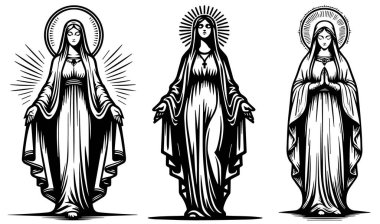 Our Lady Virgin Mary, vector silhouette cutting cnc svg, engraving, decorative religious icon, clipart black shape clipart