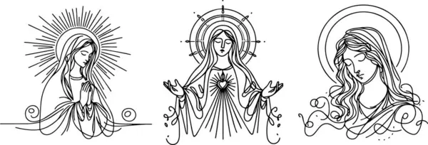 stock vector Our Lady Virgin Mary, vector silhouette cutting cnc svg, engraving, decorative religious icon, clipart black shape