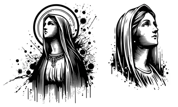 stock vector Our Lady Virgin Mary monoline doodle nocolor vector illustration silhouette for laser cutting cnc