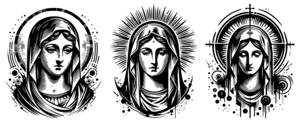 stock vector Our Lady Virgin Mary monoline doodle nocolor vector illustration silhouette for laser cutting cnc