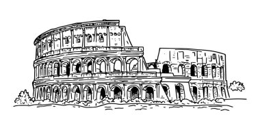 Colosseum antik Roma amfitiyatrosu kara vektör çizimi