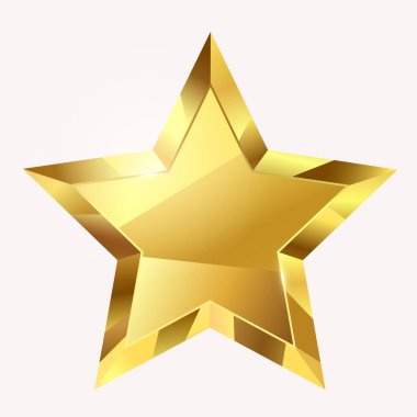 Yansıtıcı yüzeyi ve beyaz bir arkaplana karşı üç boyutlu tasarımı olan altın bir yıldız..