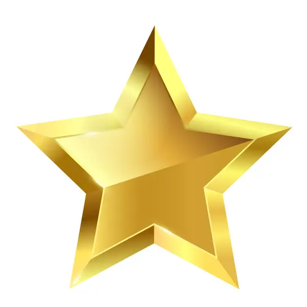 Golden Five Pointed Star Glossy Finish Effect Stands Out White — Stock Photo, Image