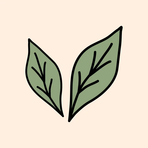 Grüne Blätter Ökologie Oder Natürliches Element Doodle Stil Flache Vektorillustration — Stockvektor