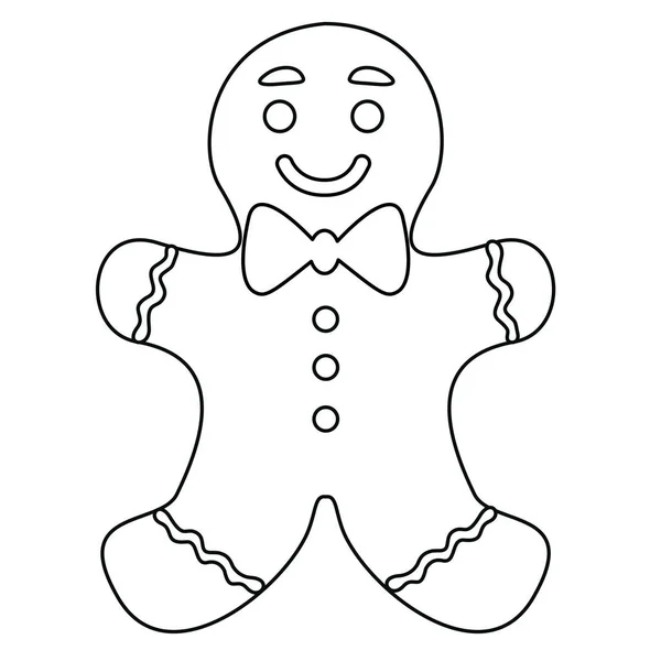 Cute Gingerbread Man Cookie Christmas Doodle Style Flat Vector Outline — Stock Vector
