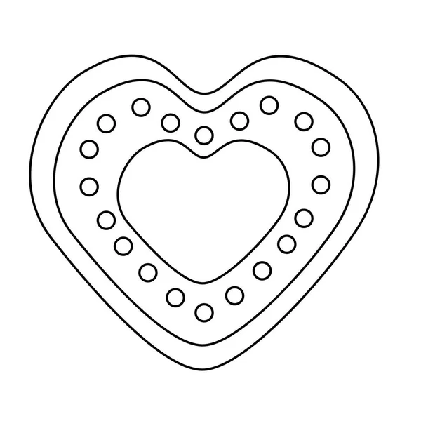 Galleta Jengibre Navideña Festiva Forma Corazón Ilustración Contorno Vector Plano — Archivo Imágenes Vectoriales