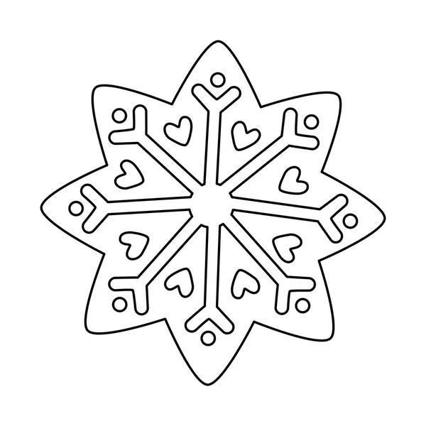クリスマスのジンジャーブレッドクッキーアイシングと星の形で 子供のぬり絵のためのドードルスタイルのフラットベクトルアウトラインイラスト — ストックベクタ