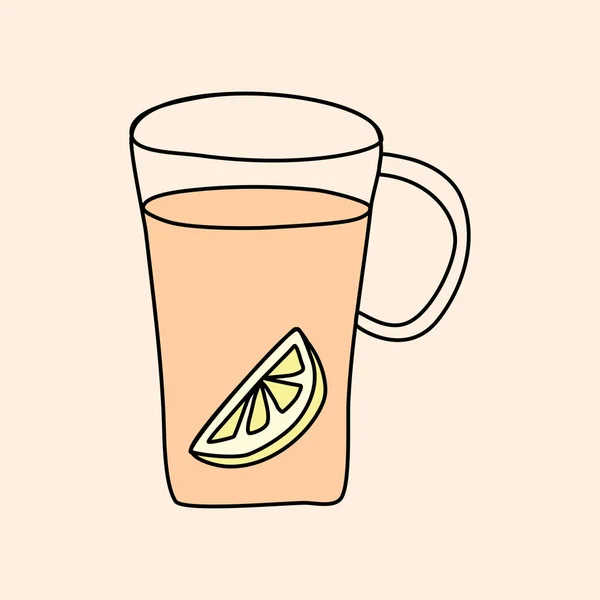 带有茶叶和柠檬片的玻璃杯 涂鸦式平面矢量插图 — 图库矢量图片