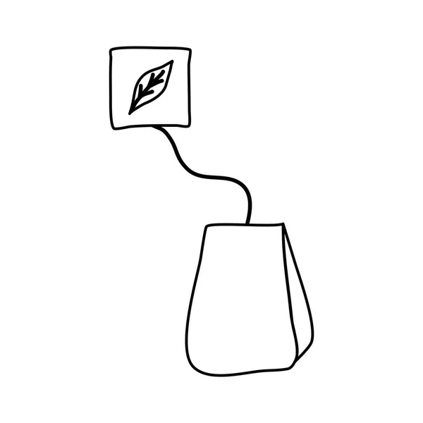 Τσάντα Τσαγιού Ετικέτα Doodle Στυλ Επίπεδη Διανυσματική Απεικόνιση Περίγραμμα Για — Διανυσματικό Αρχείο