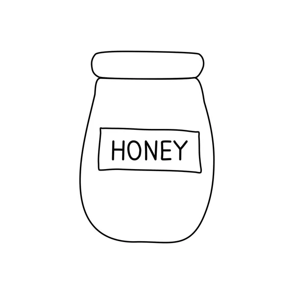 Glas Mit Honig Doodle Stil Flache Vektorumrisse Illustration Für Kinder — Stockvektor