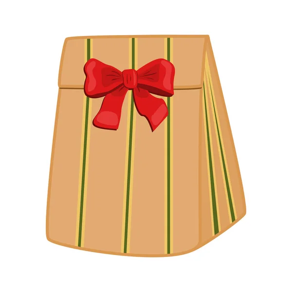 Paper Striped Gift Bag Decorated Red Ribbon Bow Vector Illustration — Stock Vector