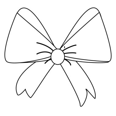 Beyaz arka planda dekoratif büyük hediye yayı, karalama stili düz vektör taslağı çocuk boyama kitabı için resimleme