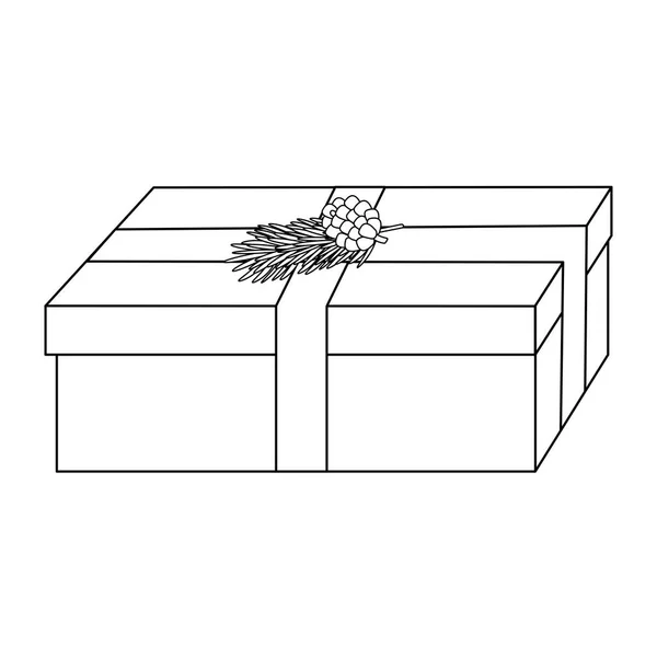 Подарочная Коробка Украшенная Лентой Рождественской Ёлкой Сосновым Конусом Рисунок Стиле — стоковый вектор