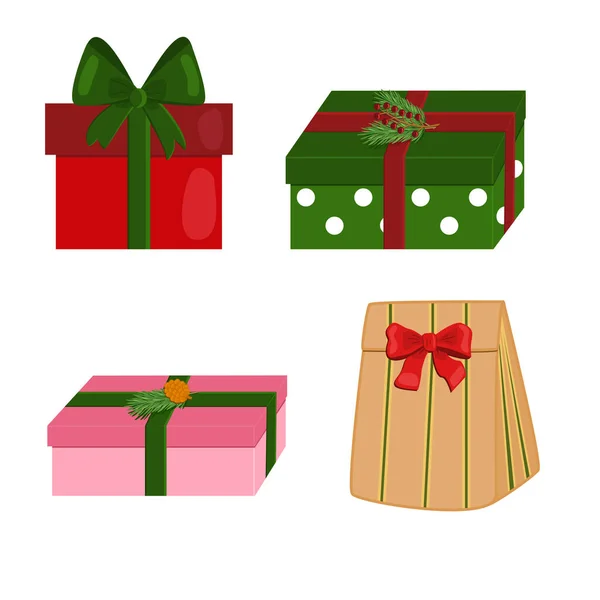 Diverse Vakantie Kerstmis Kleurrijke Geschenkdozen Met Strikken Linten Kerstversiering Vector — Stockvector