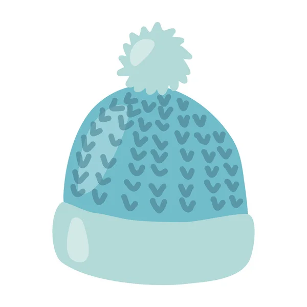 Μπλε Πλεκτό Καπέλο Χειμώνα Πομπόν Επίπεδη Διανυσματική Απεικόνιση — Διανυσματικό Αρχείο