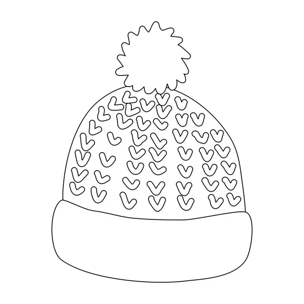 Sombrero Invierno Punto Con Pompón Ilustración Contorno Vector Plano Estilo — Vector de stock