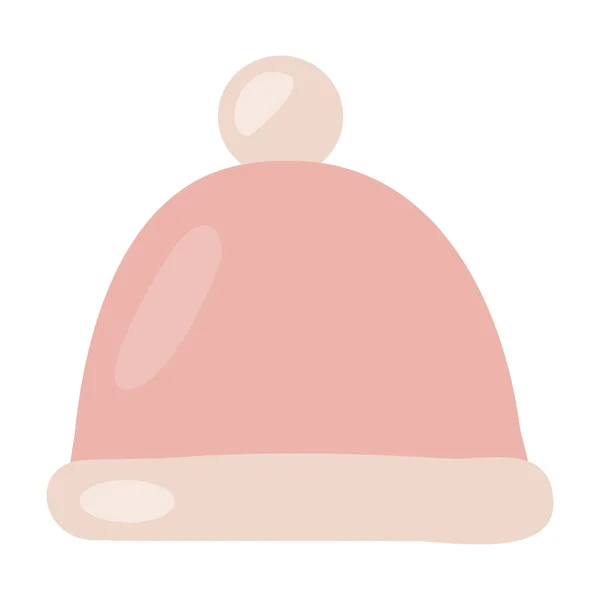 Hangat Pink Topi Musim Dingin Dengan Pompom Gambar Vektor Datar - Stok Vektor