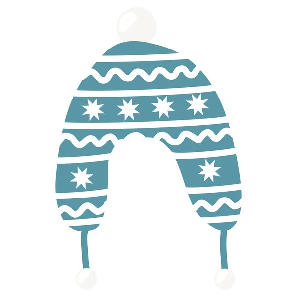 Chapéu Inverno Ornamentado Azul Com Pom Pom Aquecedores Ouvido Earflap — Vetor de Stock