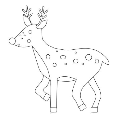 Sevimli genç karikatür geyiği, karalama stili düz vektör çizimi çocuk kitabı boyama çizimi