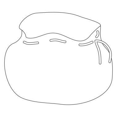 Boş çuvalı aç ya da hediye için büyük çantayı, çocuk boyama kitabı için karalama tarzı düz vektör taslağı