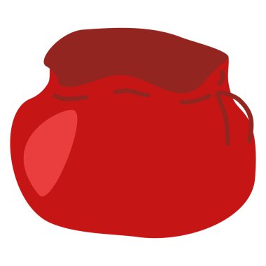 Boş kırmızı çuvalı aç ya da hediyeler için büyük çanta, vektör illüstrasyonu