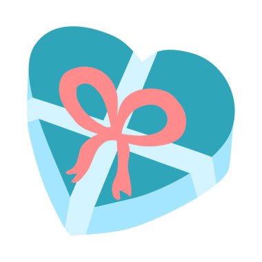 Kalp şeklinde hediye kutusu, pembe kurdeleyle süslenmiş, Sevgililer Günü için tasarım elemanı, vektör illüstrasyonu