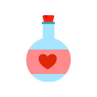 Chemistry glass bulb with love potion or aphrodisiac, flask with love formula elixir, vector illustration