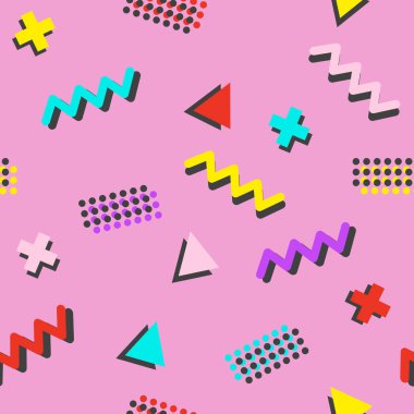 Seamless pattern with abstract Bauhaus or Memphis geometric shapes and composition, retro elements geometric pattern, doodle style flat vector illustration