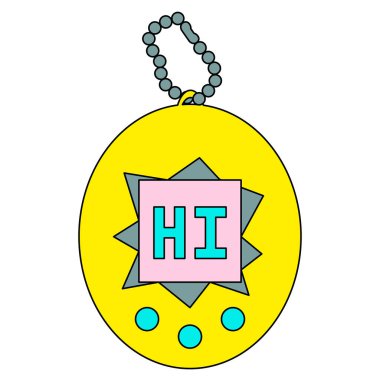 Retro portable pets pocket game of 90s, electronic toy, doodle style flat vector illustration