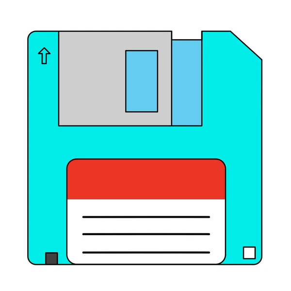 Floppy Disk Diskette Retro Electronic Storage Device Doodle Style Flat — Stockvektor
